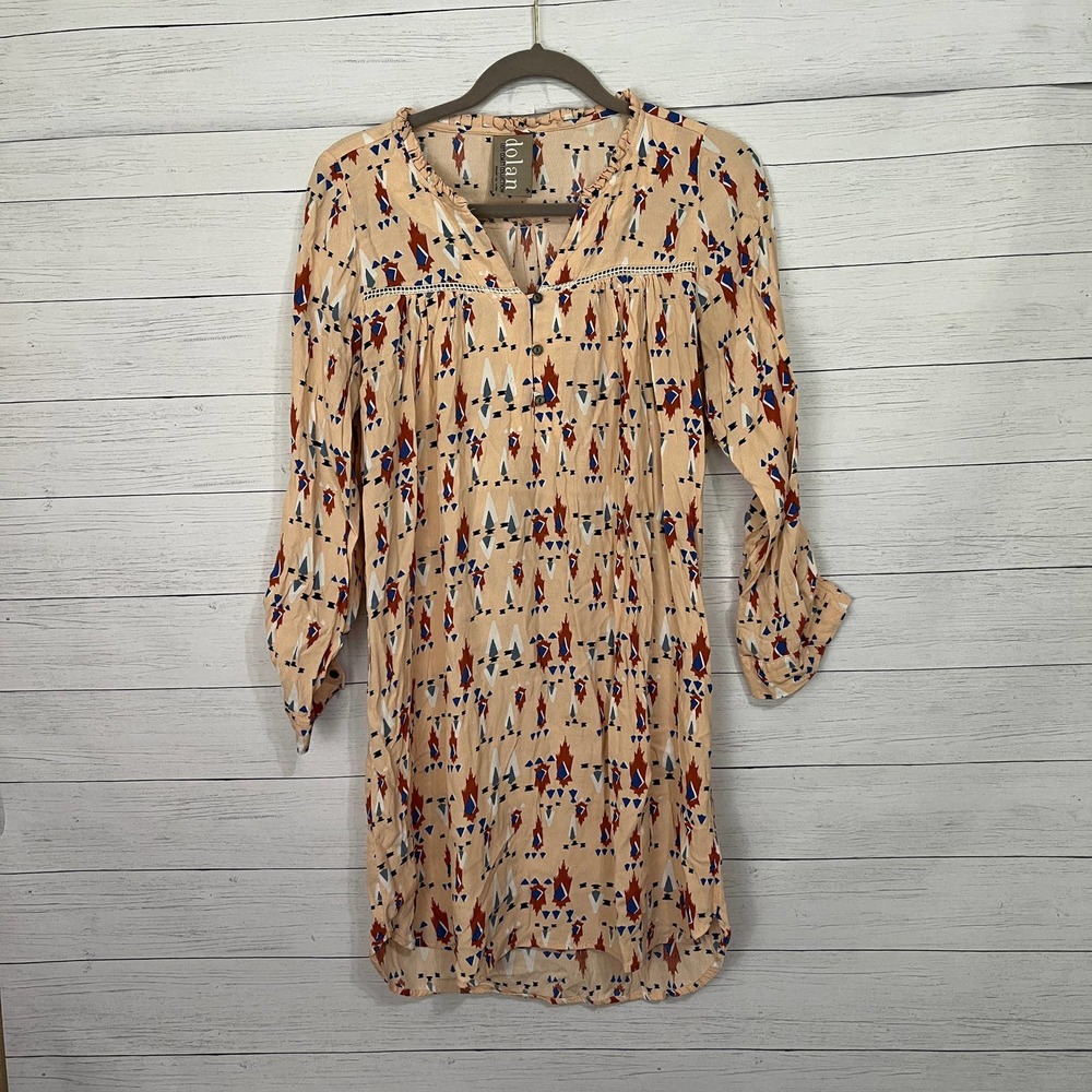 Anthropologie Cream Mini Dress with Red & Navy Print